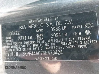 2022 Kia Forte GT with VIN 3KPF44AC7NE473424, listed as a IAAI auction lot 42003311 with 58,888 mi miles. Bid and sale history available at carsss.com. Image 9.