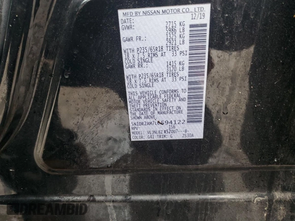 2020 Nissan Pathfinder S with VIN 5N1DR2AM7LC594122, listed as a Copart auction lot 43776665 with 97,761 mi miles and Salvage Title. Bid and sale history available at carsss.com. Image 15.