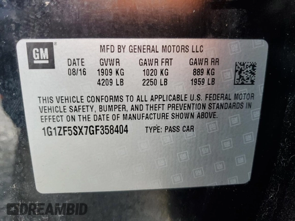 2016 Chevrolet Malibu LT with VIN 1G1ZF5SX7GF358404, listed as a Copart auction lot 52469155 with 111,001 mi miles and Salvage Title. Bid and sale history available at DreamBid. Image 12.