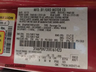 2014 Ford Fusion SE with VIN 3FA6P0H72ER161423, listed as a IAAI auction lot 42077344 with 105,505 mi miles and . Bid and sale history available at DreamBid. Image 9.