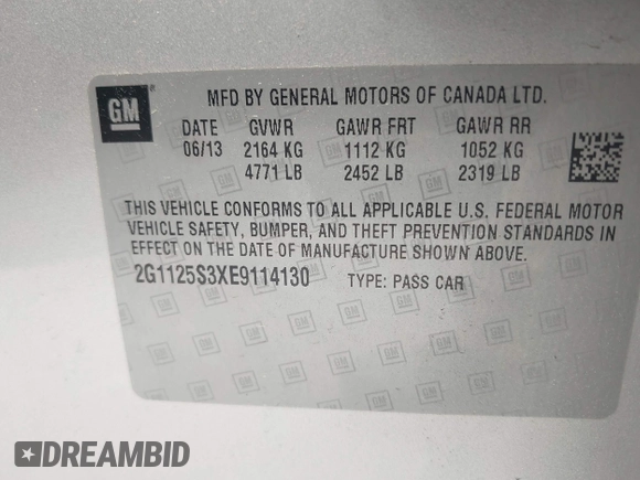 2014 Chevrolet Impala LT with VIN 2G1125S3XE9114130, listed as a IAAI auction lot 42128077 with 209,391 mi miles and . Bid and sale history available at DreamBid. Image 9.
