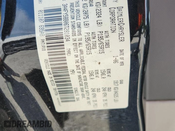 2006 Chrysler PT Cruiser Touring with VIN 3A4FY58B06T281034, listed as a Copart auction lot 62349325 with 128,688 mi miles and Salvage title. Bid and sale history available at DreamBid. Image 12.
