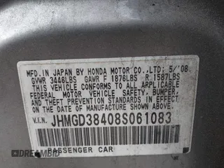 2008 Honda Fit with VIN JHMGD38408S061083, listed as a IAAI auction lot 41923445 with 67,720 mi miles. Bid and sale history available at carsss.com. Image 9.
