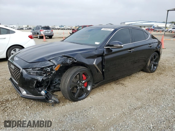 2020 Genesis G70 3.3T with VIN KMTG34LE5LU049746, listed as a Copart auction lot 59583214 with 35,704 mi miles and Salvage Title. Bid and sale history available at carsss.com. Image 1.