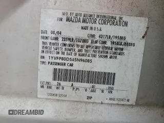 2004 Mazda Mazda6 s with VIN 1YVFP80D545N96085, listed as a Copart auction lot 45198415 with 196,380 mi miles and Salvage Title. Bid and sale history available at carsss.com. Image 12.
