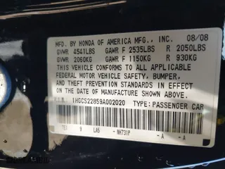 2009 Honda Accord Cpe EX-L with VIN 1HGCS22859A002020, listed as a IAAI auction lot 41819103 with 131,089 mi miles. Bid and sale history available at carsss.com. Image 9.