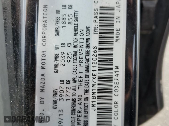 2014 Mazda 3 i Grand Touring with VIN JM1BM1M7XE1120268, listed as a Copart auction lot 43279765 with 93,075 mi miles and Salvage Title. Bid and sale history available at DreamBid. Image 12.