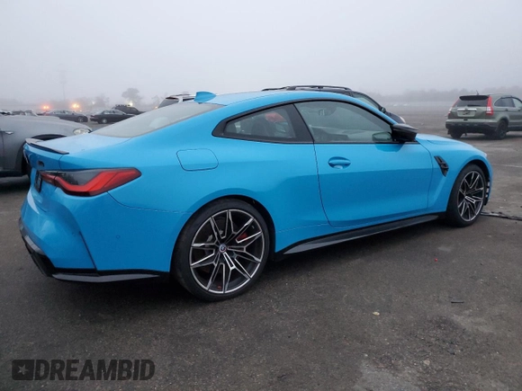 2023 BMW M4 Competition xDrive with VIN WBS43AZ04PCM30889, listed as a Copart auction lot 81932723 with 7,822 mi miles and Salvage title. Bid and sale history available at DreamBid. Image 3.