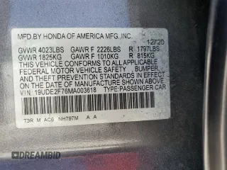 2021 Acura ILX w/Premium Package with VIN 19UDE2F76MA003618, listed as a Copart auction lot 52696985 with 0 mi miles and Non Repairable. Bid and sale history available at carsss.com. Image 12.