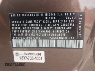 2013 Volkswagen Jetta SE с VIN 3VWDP7AJ1DM372752, выставлен на аукционе IAAI как лот 42380204 с пробегом 186 737 миль миль и . История ставок и продаж доступна на DreamBid. Изображение 9.