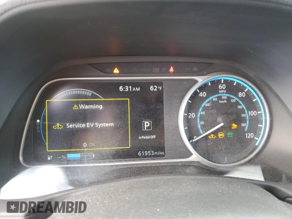 2020 Nissan LEAF z VIN 1N4BZ1BP5LC303959, wystawiony jako Copart lot #51183755 z przebiegiem 61 953 mil mil oraz Szkoda całkowita • Salvage title. Historia ofert i sprzedaży dostępna na DreamBid. Obrazek 9.