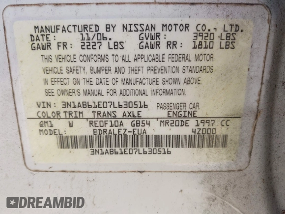 2007 Nissan Sentra S с VIN 3N1AB61E07L630516, выставлен на аукционе IAAI как лот 42467190 с пробегом 220 133 миль миль и . История ставок и продаж доступна на DreamBid. Изображение 9.