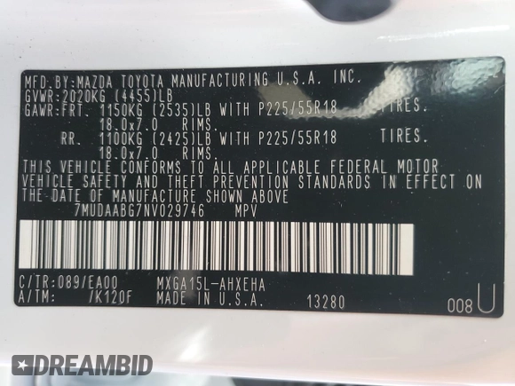 2022 Toyota Corolla Cross XLE z VIN 7MUDAABG7NV029746, wystawiony jako Copart lot #57632995 z przebiegiem 26 262 mil mil oraz Szkoda całkowita • Salvage title. Historia ofert i sprzedaży dostępna na DreamBid. Obrazek 14.