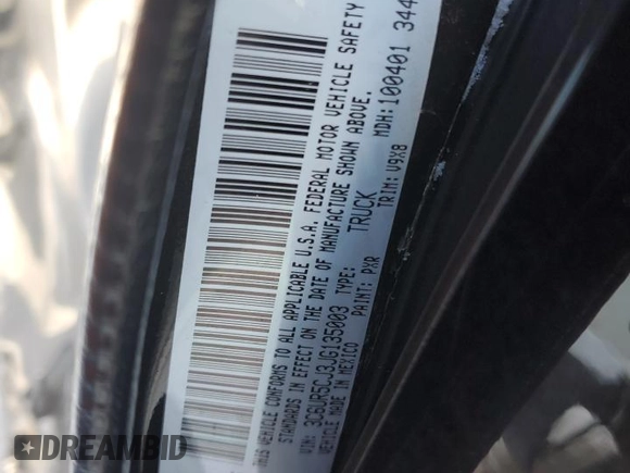 2018 Ram 2500 Tradesman with VIN 3C6UR5CJ3JG135003, listed as a Copart auction lot 45672215 with 56,238 mi miles and Salvage title. Bid and sale history available at DreamBid. Image 12.