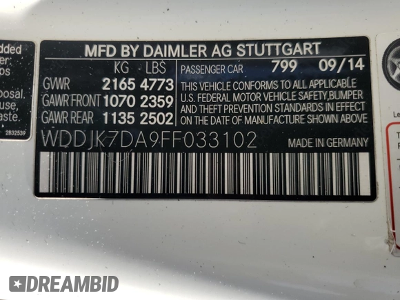 2015 Mercedes-Benz SL 550 with VIN WDDJK7DA9FF033102, listed as a Copart auction lot 87825645 with 28,282 mi miles and Salvage title. Bid and sale history available at DreamBid. Image 14.