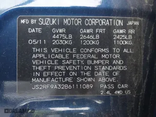 2011 Suzuki Kizashi SE with VIN JS2RF9A32B6111089, listed as a IAAI auction lot 41157441 with 139,180 mi miles. Bid and sale history available at carsss.com. Image 9.