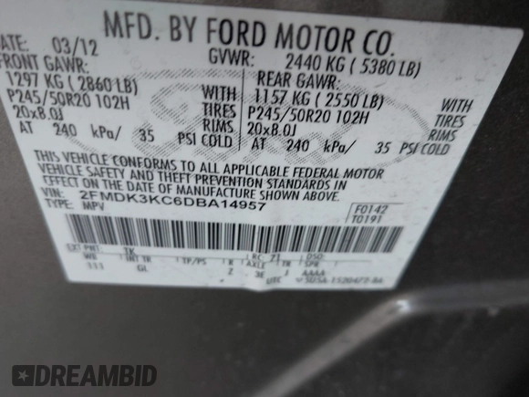 2013 Ford Edge Limited with VIN 2FMDK3KC6DBA14957, listed as a IAAI auction lot 42010416 with 188,331 mi miles. Bid and sale history available at carsss.com. Image 9.