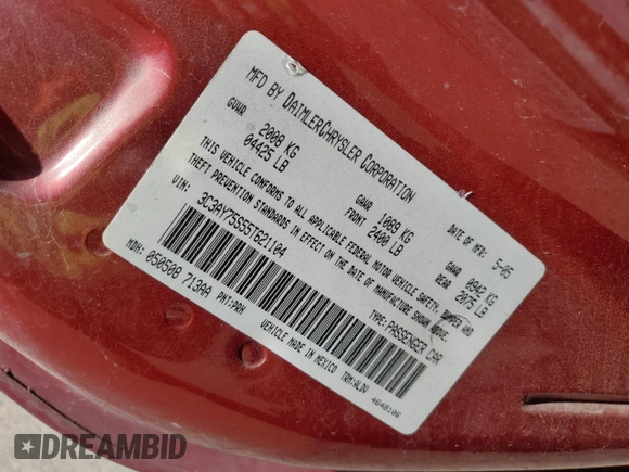 2005 Chrysler PT Cruiser GT with VIN 3C3AY75S55T621104, listed as a Copart auction lot 74982844 with 131,474 mi miles and Salvage Title. Bid and sale history available at carsss.com. Image 12.