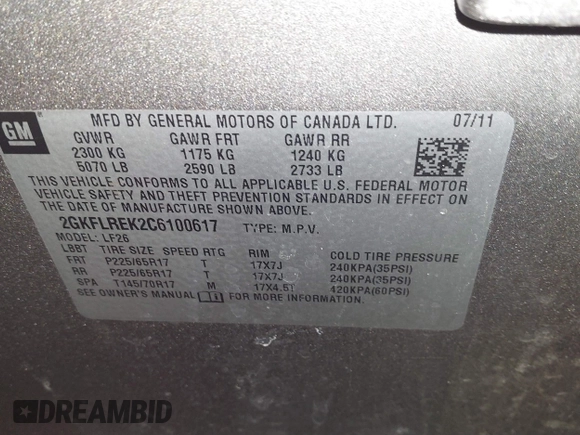 2012 GMC Terrain SLE-1 with VIN 2GKFLREK2C6100617, listed as a IAAI auction lot 41637248 with 131,008 mi miles. Bid and sale history available at carsss.com. Image 9.