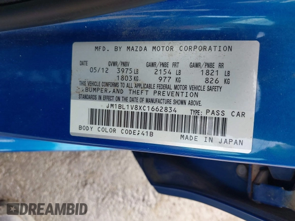 2012 Mazda 3 i Touring with VIN JM1BL1V8XC1662834, listed as a IAAI auction lot 42173090 with 130,550 mi miles and . Bid and sale history available at DreamBid. Image 9.
