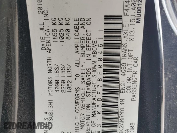 2011 Mitsubishi Eclipse GS with VIN 4A31K5DF7BE004611, listed as a Copart auction lot 72569424 with 155,194 mi miles and Salvage Title. Bid and sale history available at carsss.com. Image 12.