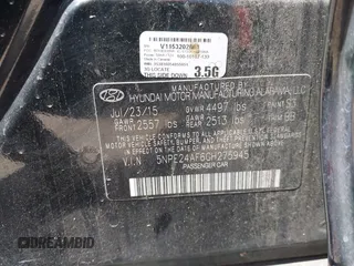 2016 Hyundai Sonata SE with VIN 5NPE24AF6GH275945, listed as a IAAI auction lot 42006239 with Not Provided miles and . Bid and sale history available at carsss.com. Image 9.