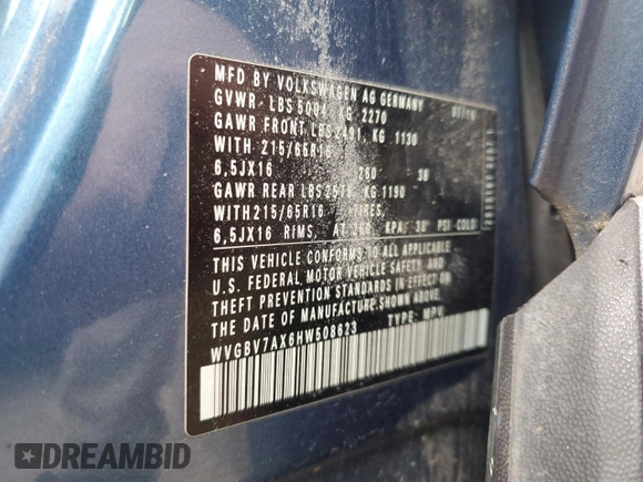 2017 Volkswagen Tiguan S with VIN WVGBV7AX6HW508623, listed as a Copart auction lot 47786275 with 82,437 mi miles and Clean Title. Bid and sale history available at DreamBid. Image 13.