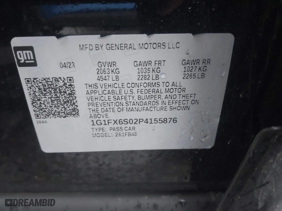 2023 Chevrolet Bolt EV 2LT with VIN 1G1FX6S02P4155876, listed as a IAAI auction lot 41175436 with 27,816 mi miles. Bid and sale history available at carsss.com. Image 9.