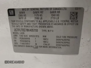 2011 GMC Terrain SLE-2 with VIN 2CTFLTEC7B6405793, listed as a IAAI auction lot 41314732 with 141,540 mi miles. Bid and sale history available at carsss.com. Image 9.