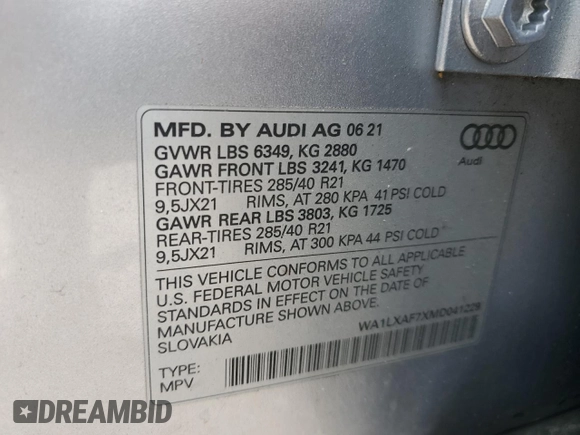 2021 Audi Q7 Premium Plus with VIN WA1LXAF7XMD041229, listed as a Copart auction lot 49899975 with 73,560 mi miles and Clean title. Bid and sale history available at DreamBid. Image 16.