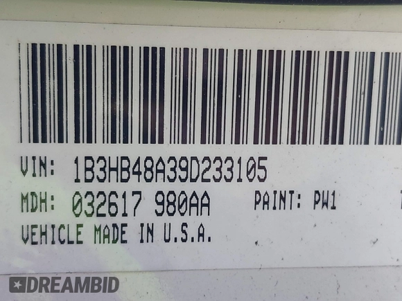 2009 Dodge Caliber SXT with VIN 1B3HB48A39D233105, listed as a IAAI auction lot 41872576 with Not Provided miles and . Bid and sale history available at DreamBid. Image 9.