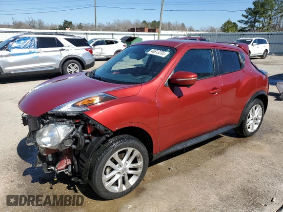 2015 Nissan Juke SV with VIN JN8AF5MV7FT558459, listed as a Copart auction lot 46813295 with 91,593 mi miles and Salvage title. Bid and sale history available at DreamBid. Image 1.