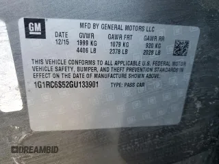 2016 Chevrolet Volt LT with VIN 1G1RC6S52GU133901, listed as a Copart auction lot 43186995 with 159,201 mi miles and Clean Title. Bid and sale history available at carsss.com. Image 12.