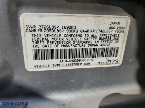 2006 Mitsubishi Lancer ES with VIN JA3AJ26E26U067912, listed as a Copart auction lot 66493134 with 229,359 mi miles and Non Repairable. Bid and sale history available at carsss.com. Image 12.