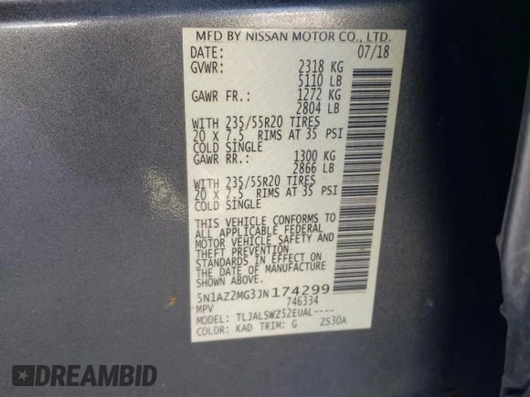 2018 Nissan Murano SV with VIN 5N1AZ2MG3JN174299, listed as a Copart auction lot 48531605 with 114,628 mi miles and Salvage Title. Bid and sale history available at carsss.com. Image 13.