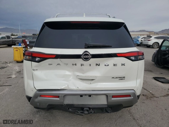 2023 Nissan Pathfinder Platinum with VIN 5N1DR3DJ2PC212026, listed as a Copart auction lot 86143374 with 21,194 mi miles and Salvage Title. Bid and sale history available at carsss.com. Image 6.
