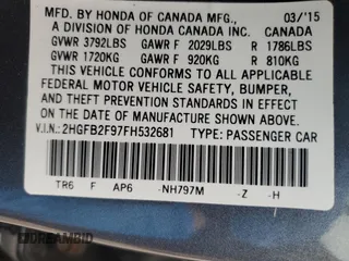 2015 Honda Civic EX-L with VIN 2HGFB2F97FH532681, listed as a Copart auction lot 47225745 with Not Provided miles and Clean Title. Bid and sale history available at DreamBid. Image 15.