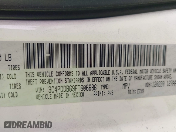 2015 Dodge Journey SXT with VIN 3C4PDDBG9FT606686, listed as a IAAI auction lot 42048201 with 107,593 mi miles and . Bid and sale history available at DreamBid. Image 9.