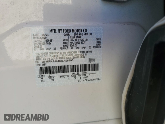 2024 Ford Edge SEL with VIN 2FMPK4J94RBA06405, listed as a Copart auction lot 46914115 with 0 mi miles and Salvage Title. Bid and sale history available at carsss.com. Image 15.