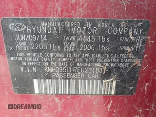 2014 Hyundai Elantra with VIN KMHD35LH7EU211831, listed as a IAAI auction lot 42228579 with 147,752 mi miles and . Bid and sale history available at DreamBid. Image 9.