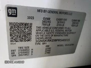 2023 Chevrolet Tahoe RST with VIN 1GNSKRKD9PR540015, listed as a Copart auction lot 58084495 with 23,815 mi miles and Salvage title. Bid and sale history available at DreamBid. Image 13.