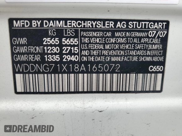 2008 Mercedes-Benz S 550 with VIN WDDNG71X18A165072, listed as a Copart auction lot 54679485 with 192,223 mi miles and Clean Title. Bid and sale history available at DreamBid. Image 12.
