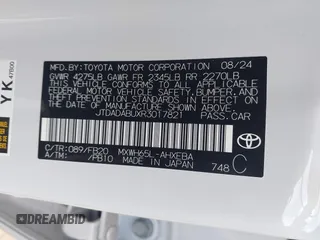 2024 Toyota Prius LE with VIN JTDADABUXR3017821, listed as a IAAI auction lot 41792205 with 546 mi miles. Bid and sale history available at carsss.com. Image 9.