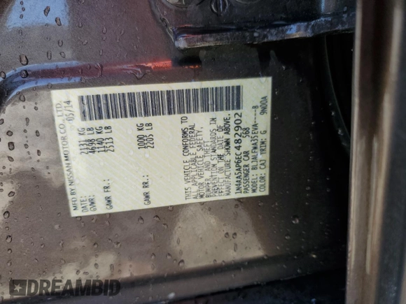 2014 Nissan Maxima SV with VIN 1N4AA5AP6EC482902, listed as a Copart auction lot 61154745 with 134,007 mi miles and Salvage title. Bid and sale history available at DreamBid. Image 12.