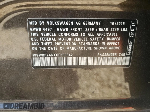 2016 Volkswagen CC Sport with VIN WVWBP7ANXGE509842, listed as a Copart auction lot 53732675 with 137,686 mi miles and Clean Title. Bid and sale history available at carsss.com. Image 12.