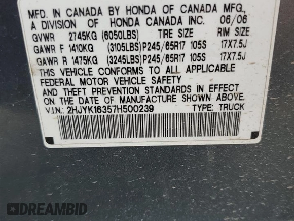 2007 Honda Ridgeline RTX z VIN 2HJYK16357H500239, wystawiony jako Copart lot #70227164 z przebiegiem 186 443 mil mil oraz Czysty tytuł • Clean title. Historia ofert i sprzedaży dostępna na DreamBid. Obrazek 12.
