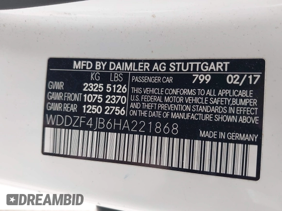 2017 Mercedes-Benz E-Class E 300 Luxury with VIN WDDZF4JB6HA221868, listed as a IAAI auction lot 41916237 with 56,648 mi miles. Bid and sale history available at carsss.com. Image 9.