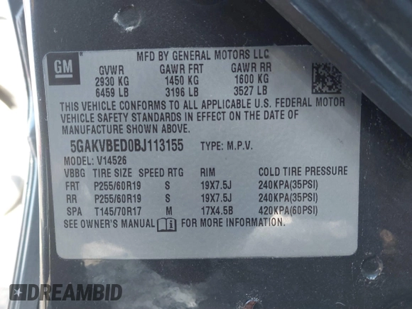 2011 Buick Enclave CXL-1 with VIN 5GAKVBED0BJ113155, listed as a IAAI auction lot 41597985 with 165,362 mi miles. Bid and sale history available at carsss.com. Image 9.