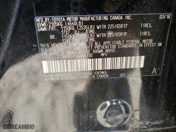 2016 Toyota RAV4 XLE with VIN 2T3RFREV5GW464700, listed as a Copart auction lot 46523285 with 85,971 mi miles and Salvage Title. Bid and sale history available at carsss.com. Image 15.