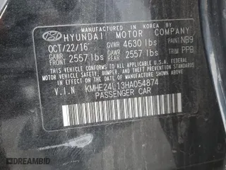 2017 Hyundai Sonata Hybrid SE with VIN KMHE24L13HA054874, listed as a Copart auction lot 47503095 with 0 mi miles and Salvage Title. Bid and sale history available at carsss.com. Image 12.